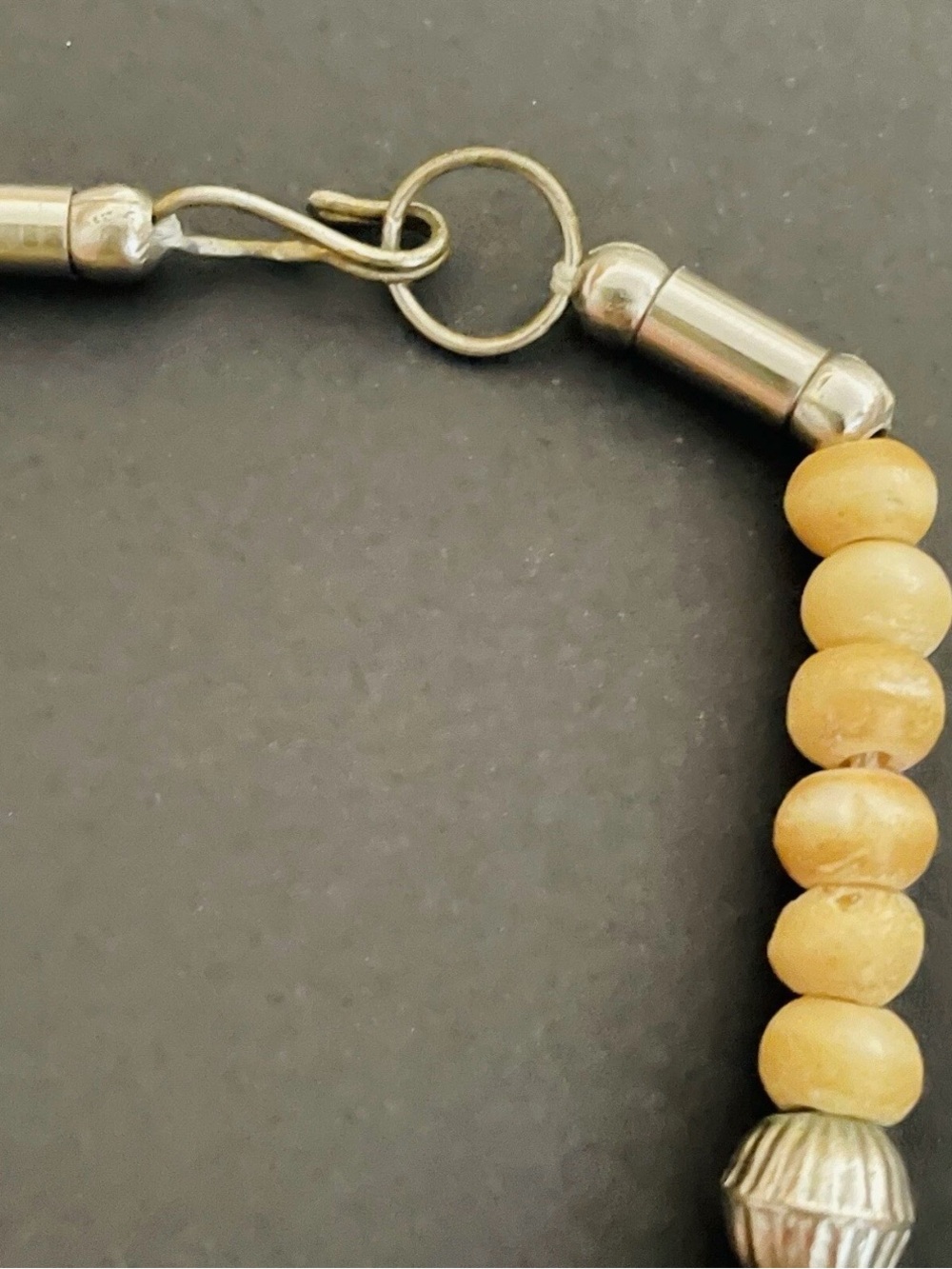 Necklace Vintage Inlaid Crescent Beaded Cream Color Short Boho Bohemian - Picture 3 of 8